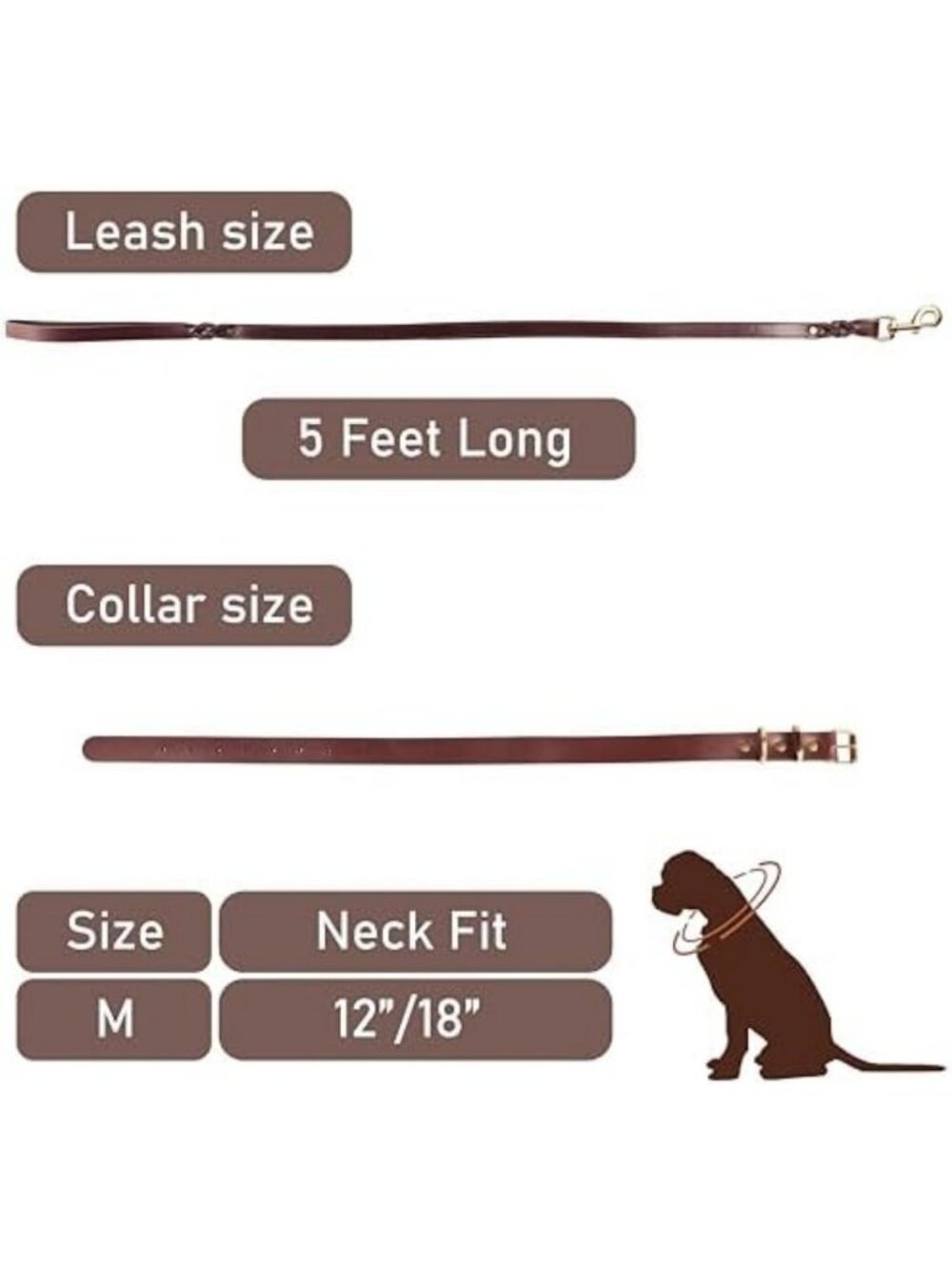 Durable Leather Dog Collar & Leash Set - 5ft Adjustable, Soft, Metal Buckle for - Picture 2 of 7